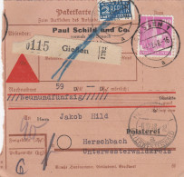 BiZone Paketkarte 1948: Gießen Nach Herschbach, Selbstbucher, Nachnahme, Notopf. - Storia Postale