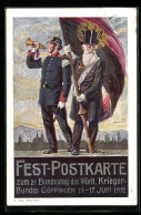Künstler-AK Göppingen, Fest-Postkarte Zum 21. Bundestag Des Württ. Krieger-Bundes 1912, Soldat Mit Trompete  - Göppingen
