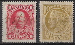 CRETE Fiscally Used 1900 1st Issue Of The Cretan State 10 L. Red Vl. 3 + Fiscal 20 L Yellow Olive (Feenstra 36) - Creta