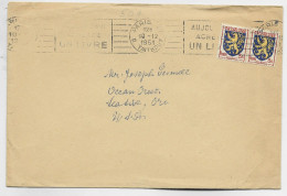 FRANCE BLASON  3FR FRANCHE COMTE PAIRE LETTRE MEC PARIS 10.12.1951 POUR USA UA TARIF IMPRIME - 1941-66 Coat Of Arms And Heraldry