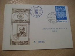 INCA 1990 Alcaldia Balears Jose L. Bernardino Cancel Cover SPAIN Baleares - Cartas & Documentos