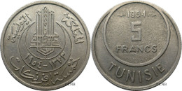 Tunisie - Protectorat Français - Lamine Bey - 5 Francs 1954-AH1373 - TTB+/AU50 - Mon5574 - Tunesië