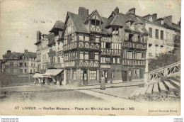 14 LISIEUX N°67 Place Du Marché Aux Beurres Coiffeur Café Buisson Restaurant Débit De Cidre VOIR DOS Flamme En 1913 - Lisieux