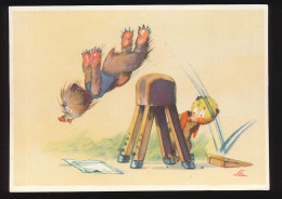 CPSM 10,5 X 15 Illustrateur Deux Ours Saut (raté) Cheval D'arçon - 1900-1949