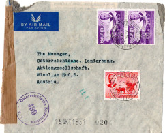 77477 - Mauritius - 1951 - 2@35c KGVI (perfin "MCB M") A Zens LpBf (dreiseit Geoeffn) PORT LOUIS -> Österreich - Mauricio (...-1967)