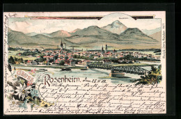 Lithographie Rosenheim, Teilansicht Mit Wendelstein  - Rosenheim