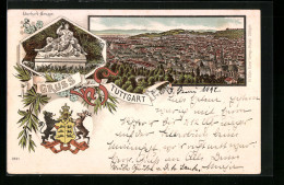 Lithographie Stuttgart, Teilansicht, Eberhard-Gruppe, Wappen  - Stuttgart