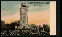 AK Porta Westfalica, Die Bismarcksäule Am Tage Der Einweihung 1902 Auf Dem Jacobsberge  - Porta Westfalica