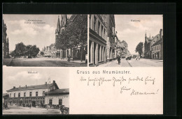 AK Neumünster, Bahnhof, Grossflecken, Kuhberg  - Neumuenster