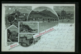 Lithographie Königswinter, Ruine Drachenfels, Drachenburg, Heisterbach, Petersberg  - Petersberg