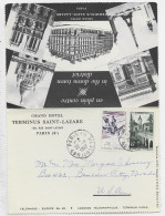 FRANCE 50FR RUGBY +8FR CARTE LETTRE PUB GRAND HOTEL TERMINUS SAINT LAZARE PARIS VIII  26.8.1957 POUR USA - 1921-1960: Modern Tijdperk