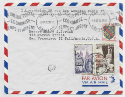 FRANCE 40FR PORCELAINE +12FR QUIMPER + 1FR BLASON  LETTRE AVION MEC PARIS 74 12.IX .1955 POUR USA AU TARIF - 1921-1960: Modern Tijdperk