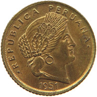 PERU 5 CENTAVOS 1951 THICK PLANCHET UNC #t030 0161 - Peru