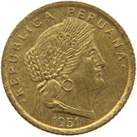 PERU 5 CENTAVOS 1951 THICK PLANCHET UNC #t030 0157 - Pérou