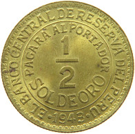 PERU 1/2 SOL 1943 3 LEAVES LIMA UNC #t030 0059 - Peru