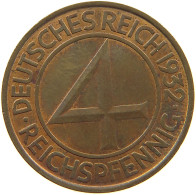 GERMANY WEIMAR 4 REICHSPFENNIG 1932 A #t030 0355 - 4 Reichspfennig