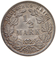 GERMANY EMPIRE 1/2 MARK 1916 A #t030 0315 - 1/2 Mark