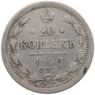 RUSSIA EMPIRE 20 KOPEKS 1906 #t031 0225 - Russie