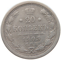 RUSSIA EMPIRE 20 KOPEKS 1905 #t031 0187 - Russia