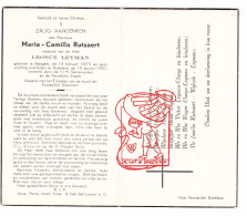 DP Maria Camilla Rutsaert ° Baaigem Gavere 1873 † Bottelare Merelbeke 1957 X Leonce Leyman // Claeys Wylock - Devotieprenten