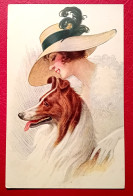 ILLUSTRATEUR " A IDENTIFIER - PORTRAIT DE JEUNE FEMME AVEC SON CHIEN - 1900-1949