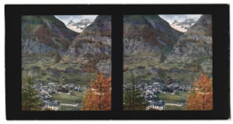 Stereo-Fotografie Chromoplast-Bild Nr. 112, Ansicht Zermatt, Blick Auf Die Stadt Gegen Die Gabelhörner  - Stereoscopio