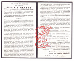 DP Sidonie Claeys ° Zulte 1862 † Oostrozebeke 1949 X Eduward Ampe // D'Hondt Vermeulen Van Robays De Myttenaere Opsomer - Images Religieuses