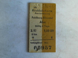 Rückfahrkarte Personenzug Feldberg-Bärental - Aha. 2. Klasse Von (Eisenbahn-Fahrkarte) - Ohne Zuordnung