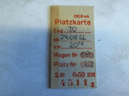 Platzkarte Zug D2 Am 29.08.66 Um 20.15 Wagen Nr,. 180. Platz Nr. 63. 2. Klasse Von (Eisenbahn-Fahrkarte) - Unclassified