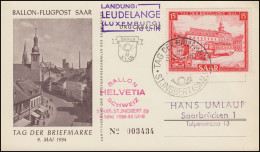 Ballon-Flugpost Saar Bord-Stempel Tag Der Briefmarke FDC ESSt ST. INGBERT 9.5.54 - Airships