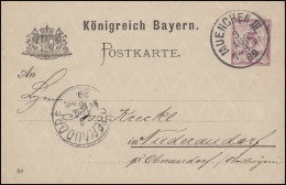 Bayern P 34/02 Ziffer 5 Pf Lila DV 89: MÜNCHEN III. 3.8.98 Nach Niederaudorf - Postal  Stationery