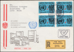 Österreich 40 Jahre UNO Als Viererblock Auf Schmuck-R-FDC 26.6.19854 - Briefe U. Dokumente