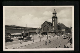 AK Hagen I. W., Am Hauptbahnhof, Strassenbahn  - Hagen