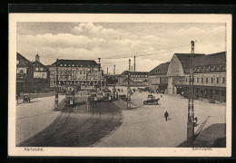 AK Karlsruhe, Bahnhofplatz Mit Strassenbahnen, Bahnhof  - Karlsruhe