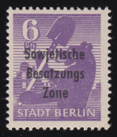 SBZ 201A Wb Zt Berliner Bär 6 Pf Mit Aufdruck, Trockengummi, ** - Mint