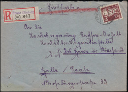 227 Bebel Als EF Auf R-Brief Not-R-Zettel FROSE (ANHALT) 5.1.1949 N. HALLE/SAALE - Storia Postale