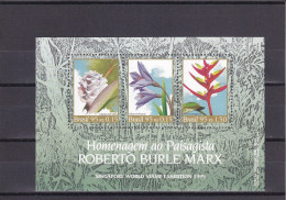 SA06 Brazil 1995 Int Stamp Exhibition Singapore '95-Flowers Minisheet Imperf - Unused Stamps
