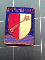 INSIGNE RHIN ET DANUBE, ECRITURE EN HAUT, PAS DE MARQUAGE, VERT PLUS CLAIR, ETOILE AVEC CERCLE - Armée De Terre