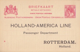 Entier Réponse Repiqué "Holland-America Line" 5c Rose Wilhelmine, Neuf - Ganzsachen