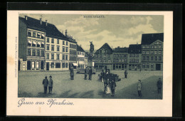 Lithographie Pforzheim, Partie Am Marktplatz  - Pforzheim