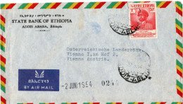 77484 - Äthiopien - 1954 - 50c Kaiser EF A LpBf (dreiseit Geoeffn) ADDIS ABEBA -> Österreich - Ethiopië
