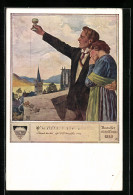 Künstler-AK Karl Friedrich Gsur: Deutscher Schulverein Nr.:559, Liebespaar Am Balkon, Mann Prostet Mit Weinglas  - Guerre 1914-18