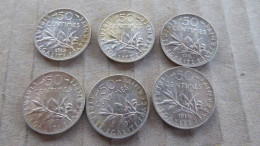 6 PIECES DE 0.5 F ARGENT 1913/1914/1917/1918 - 50 Centimes