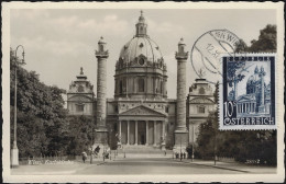 Autriche 1947 Y&T PA 53 Sur Carte Maximum. Karlskirche, église Saint Charles à Vienne - Iglesias Y Catedrales