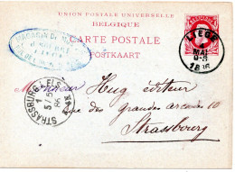 77492 - Belgien - 1886 - 10c Leopold GAKte LIEGE -> STRASSBURG (Deutschland) - 1893-1900 Schmaler Bart