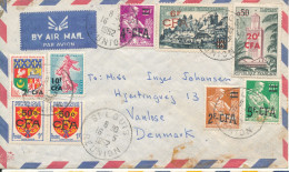 France Reunion Air Mail Cover Sent To Denmark St. Louis 16-5-1952 With A Lot Of Overprinted CFA Stamps See Backside Of T - Luftpost