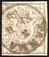 1857-59 PARMA 25 CENT. BRUNO LILLA CHIARO N.10 USATO - USED - Parme