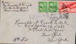 USA ETATS UNIS AFFRANCHISSEMENT COMPOSE SUR LETTRE DE MINOO & NEW LIS 1945 - Storia Postale