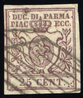 1857-59 PARMA 25 CENT. BRUNO LILLA SCURO N.10a USATO - USED - Parma