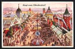 Künstler-AK München, Oktoberfest, Hauptstrasse Auf Dem Festplatz  - Otros & Sin Clasificación